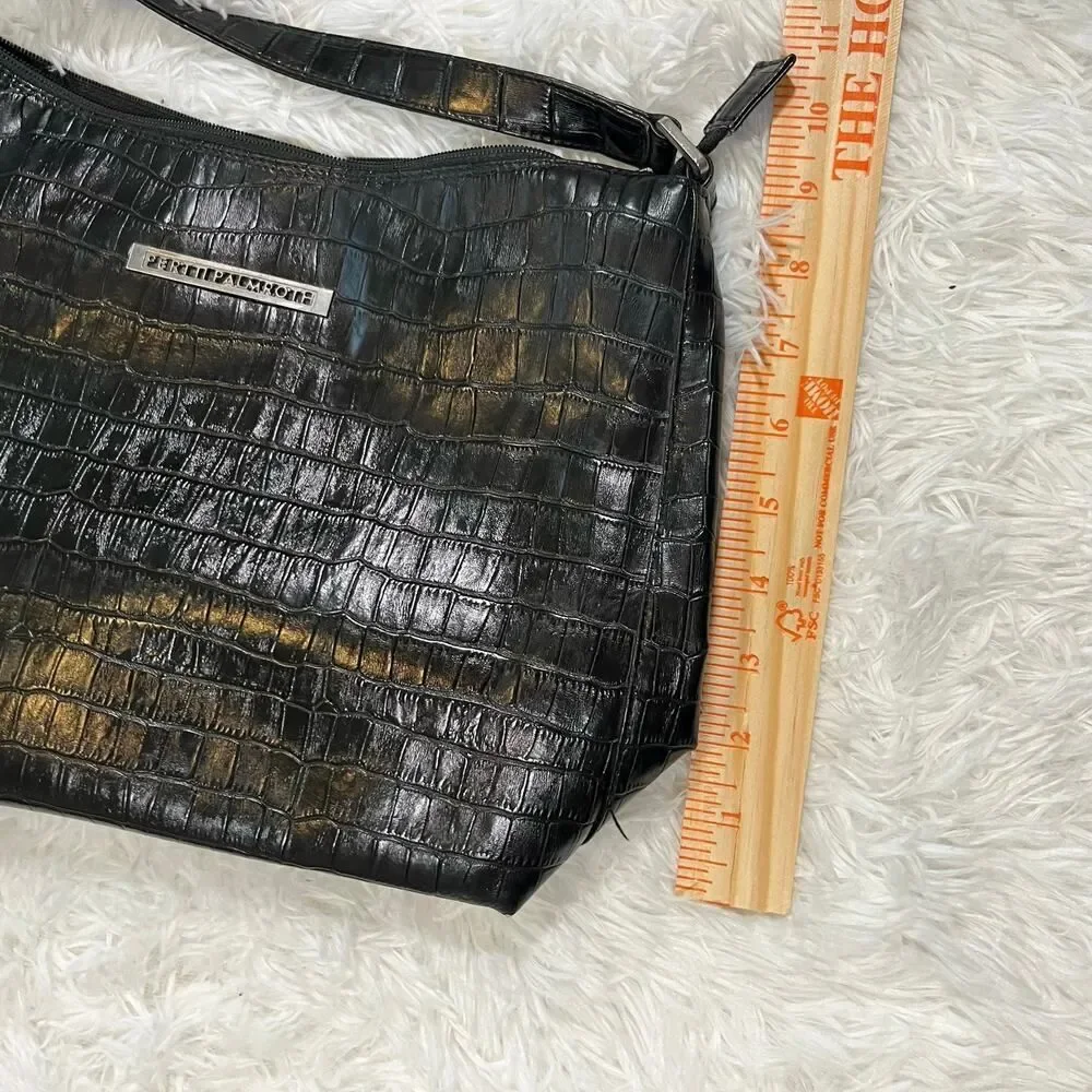 Pertti Palmroth Black Crocodile Leather Tote Purse with Zipper‎ 14 in by 10in